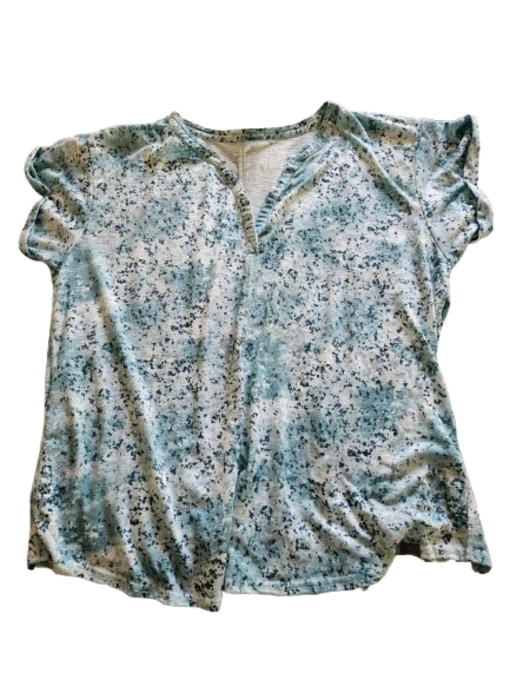 L.L. Bean Short Sleeve Split V Tee in Teal and White